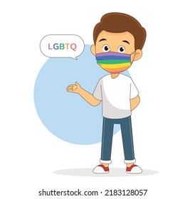 Young man character in protection face mask LGBTQ