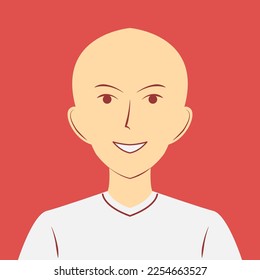 Young man character with shaved head in flat cartoon illustration. Confident avatar design