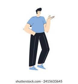 Young Man Character Standing Discuss Business Deal and Gesture Vector Illustration