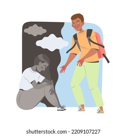 Young Man Character Supporting and Comforting Sad Woman Friend with Problem Vector Illustration