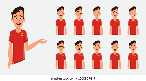 young man character with various facial emotions. character for custom animation. Character design for animation. stylized character set for animation.