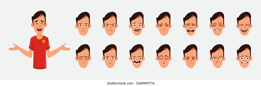 young man character with various facial emotions and lip sync. character for custom animation.  character for custom animation. stylized character set for animation.