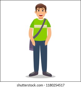 Young man character for your scenes. Character creation set with various views, face emotions, lip sync, poses and gestures. Separate Parts of body. Cartoon style, flat vector illustration.