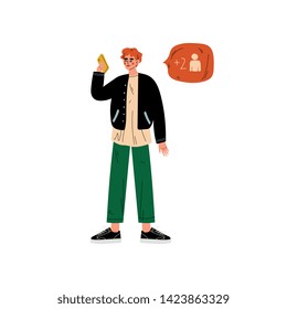 Young Man Chatting Online Using Smartphone, Chat Communication Bubble, Internet Social Network Virtual Communication Vector Illustration