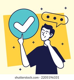 young man with check symbol