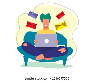 young man checking an email concept vector illustration in flat style