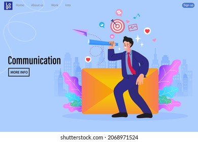 Young man checking email on the computer. reading email on screen desktop. Business communication, internet and technology concept. New message icons on mobile phone screen. vector illustration.
