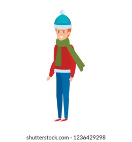 young man with christmas sweater and hat