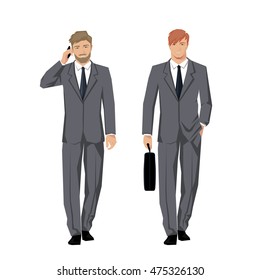 Young man in a classic elegant suit. Active, successful businessman. Vector.