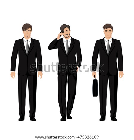 Young man in a classic elegant suit. Active, successful businessman. Vector.