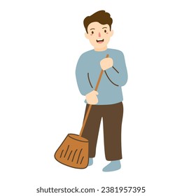 young man with cleaning tools