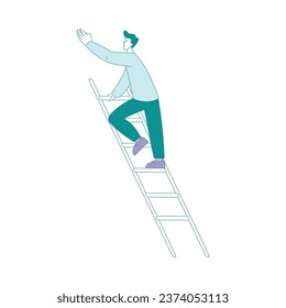 Young Man Climbing Ladder Up Vector Illustration