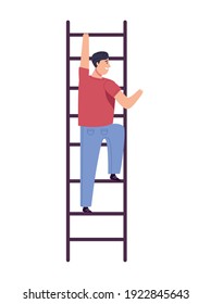 young man climbing stairs up character vector illustration design