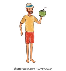 Young man with coconut cocktail scribble