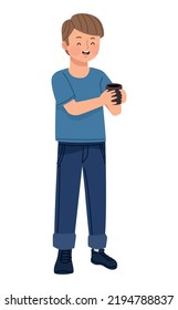 young man with coffee mug character