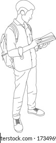 Estudiante de secundaria lee un dibujo de un vector de libros
