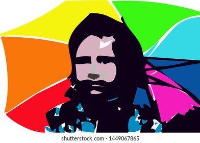 young man with a colored umbrella
