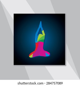 young man colorful abstract yoga posture over blue background vector illustration 