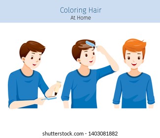 Young Man Coloring His Own Hair From Brunette to Blonde, Nourishing, Beauty, Fashion, Hairstyle, Scalp