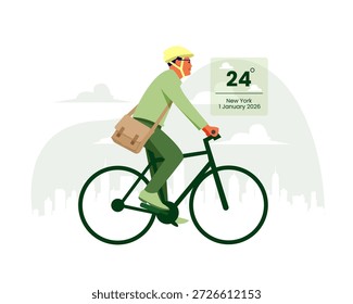 Joven viajando al trabajo en bicicleta para un Transporte Urbana sostenible