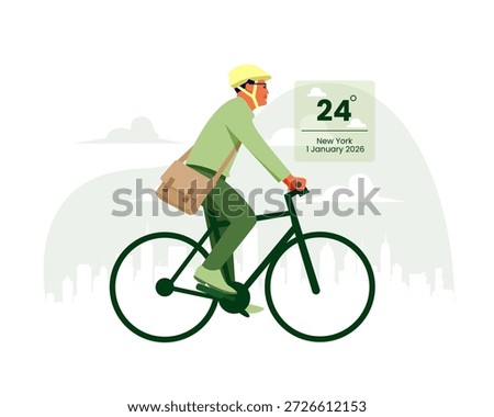 Young Man Commuting to Work by Bicycle for Sustainable Urban Transportation