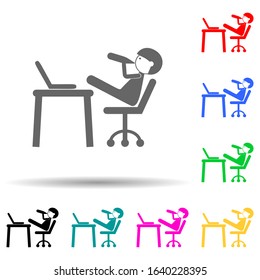 young man at the computer multi color style icon. Simple glyph, flat vector of family icons for ui and ux, website or mobile application