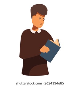 Young man concentrating on reading a textbook, focused on learning and education