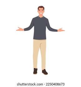 Young man was confused by something and asked angry. Flat vector illustration isolated on white background