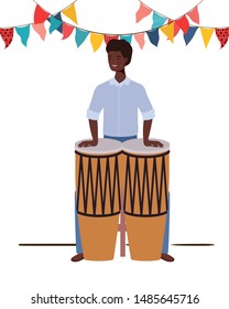 young man with congas on white background
