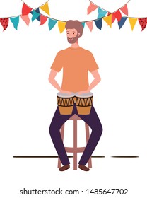 young man with congas on white background