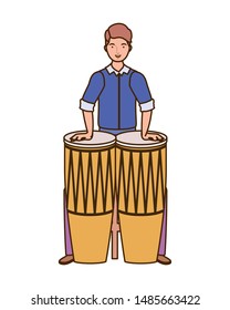 young man with congas on white background