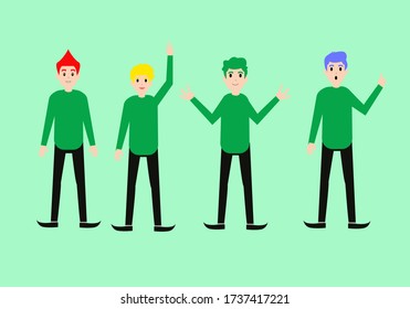 young man constructor in flat style. Parts of body legs and arms , face emotions, haircuts and hands gestures. Vector cartoon man character