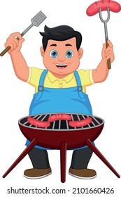 Jungmann, der Fleisch kocht