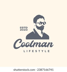 young man cool portrait bearded with sunglasses isolated vintage retro hipster style logo design vector icon illustration