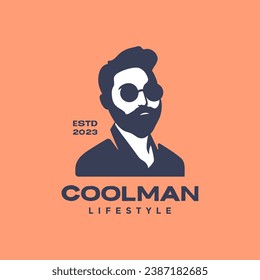 young man cool portrait bearded with sunglasses isolated vintage retro hipster style logo design vector icon illustration