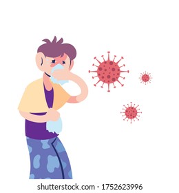 young man with coronavirus symptoms vector illustration design