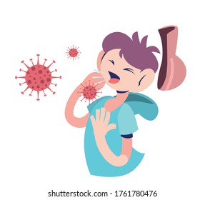 young man with coronavirus symptoms vector illustration design