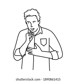 Young man coughs. Coronavirus concept. Hand drawn vector illustration.