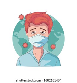 Joven cubriéndose con una máscara para evitar la propagación del coronavirus covid-19