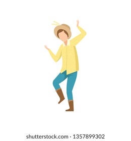 Young Man in Cowboy Hat Dancing at Folklore Party. Festa Junina Brazil June Festival. Vector Illustration.