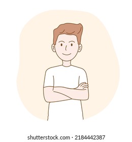 The young man with crossed arms. vector illustration. 
