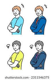 Young man crossing arms vector illustration set