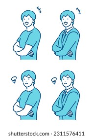 Young man crossing arms vector illustration set