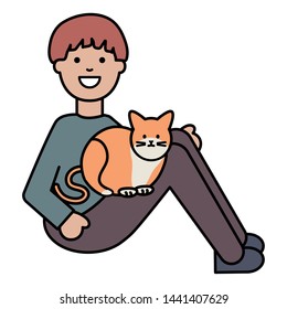 young man with cute cat mascot