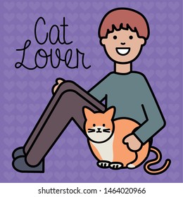 young man with cute cat mascot