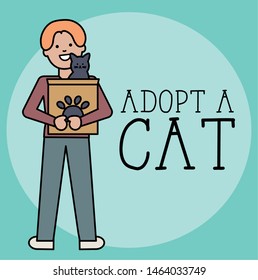 young man with cute cat mascot