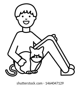 young man with cute cat mascot