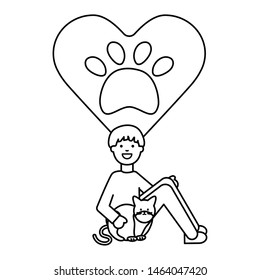 young man with cute cat mascot