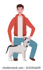young man with cute dog mascot characters