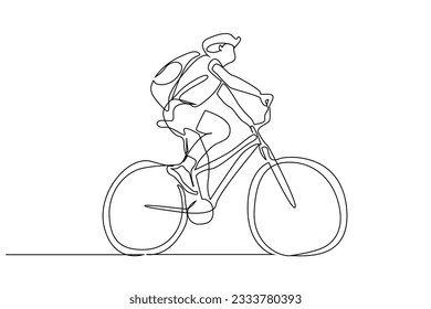 young man cycling bike active backpack lifestyle line art